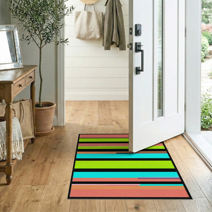 Geometric Modern Bold Multi-Color Striped Geometric Area Rug