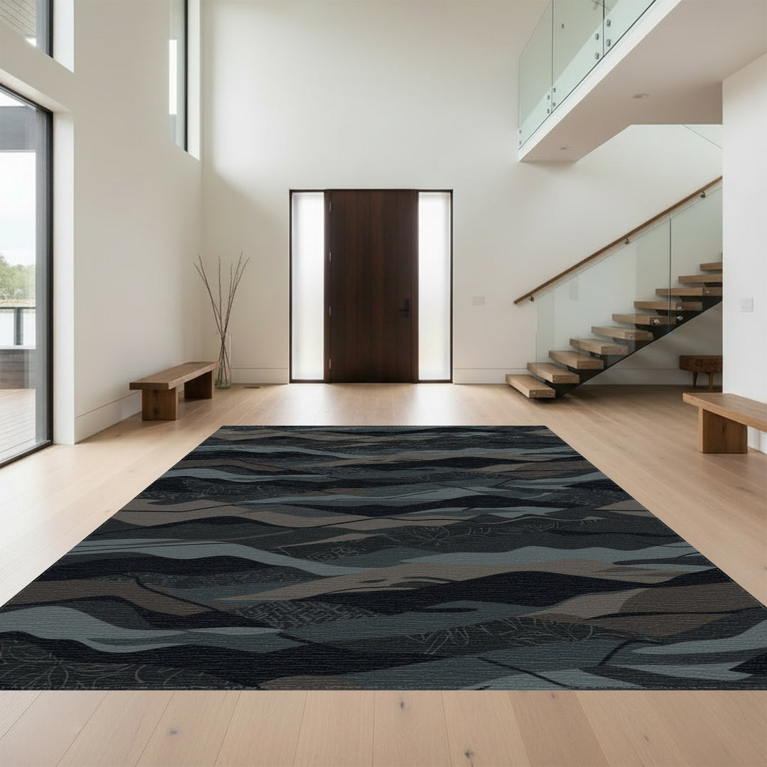 Dark Earthy Tone Layered Landscape Waves Rug