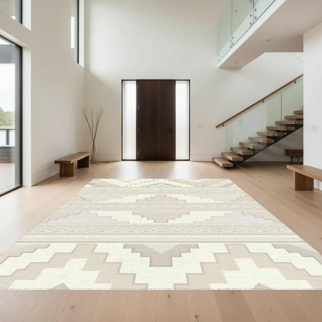 Neutral Geometric Staircase Stripe Rug