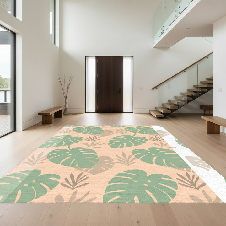 Green Tropical Monstera Leaf Coral Rug