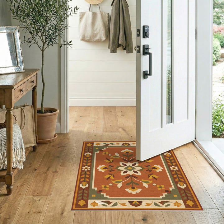 Terracotta Floral Medallion Area Rug