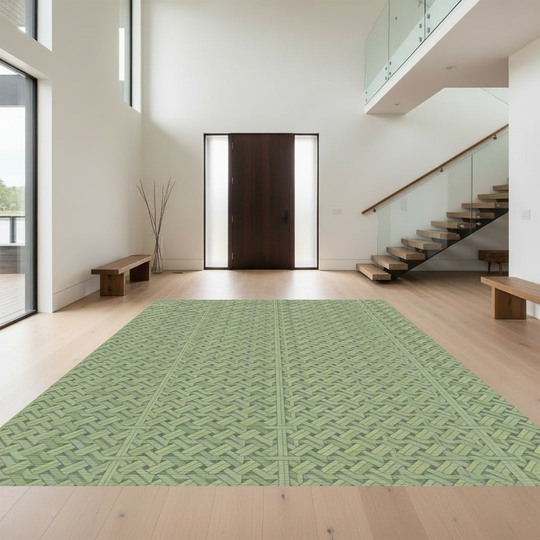 Subtle Green Woven Overlapping Squares Rug