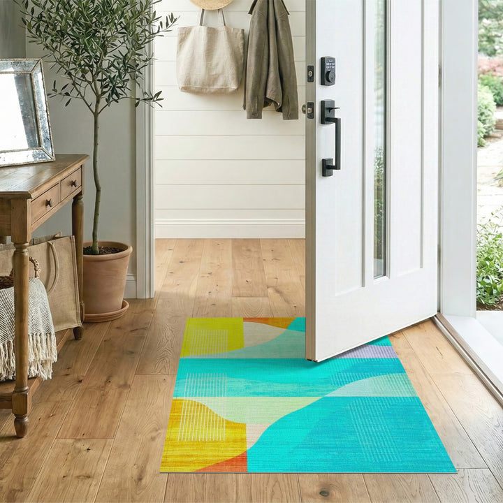 Abstract Area Multi-color and Patterns Vibrant Abstract Wave Multi-Color Area Rug
