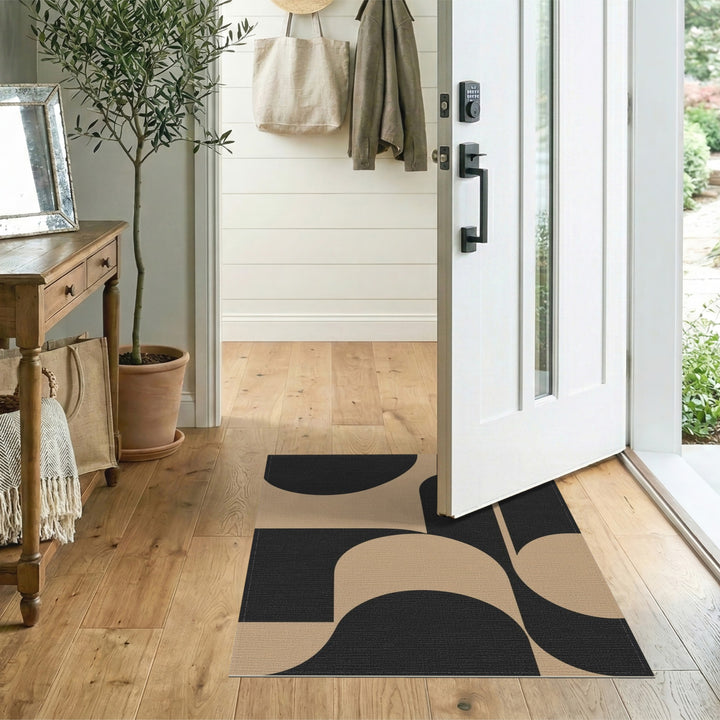 Black Beige Abstract Area Rug