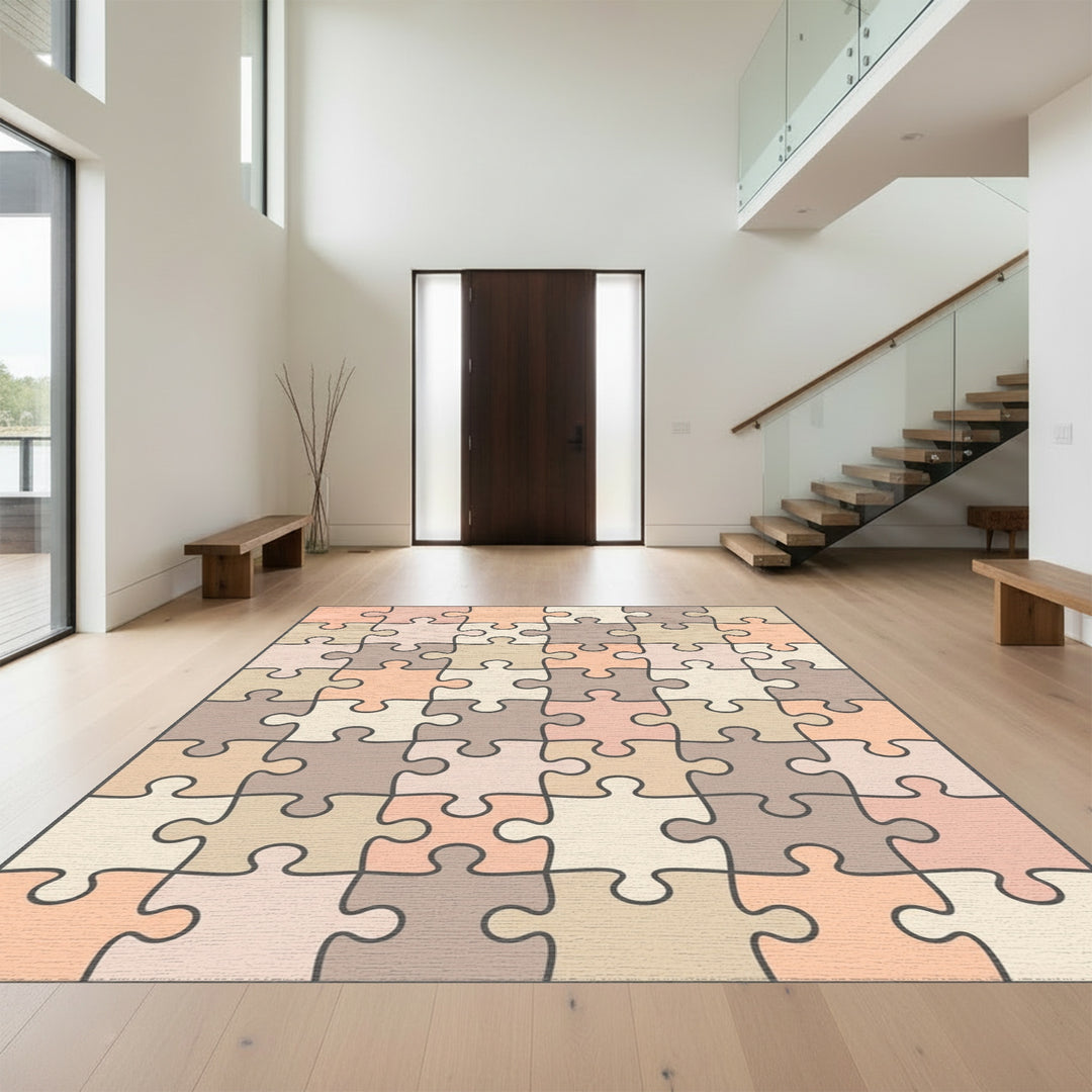 Neutral Tones Puzzle Pieces Rug