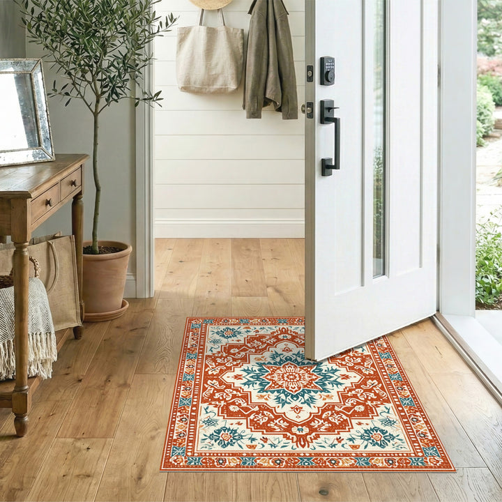Traditional Persian Medallion Area Rug in Teal and Orange