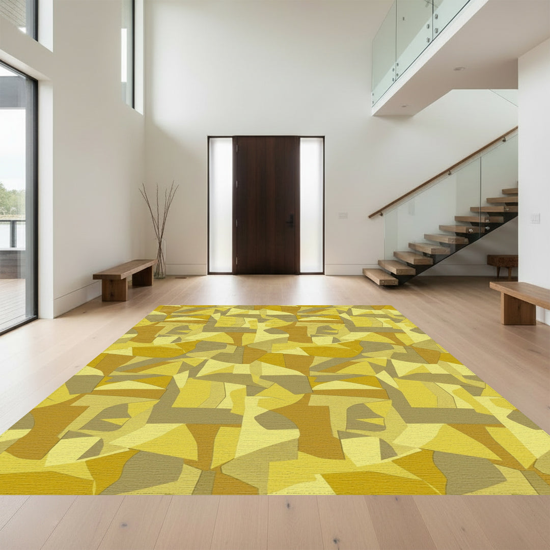 Golden Ochre Abstract Geometric Montage Rug