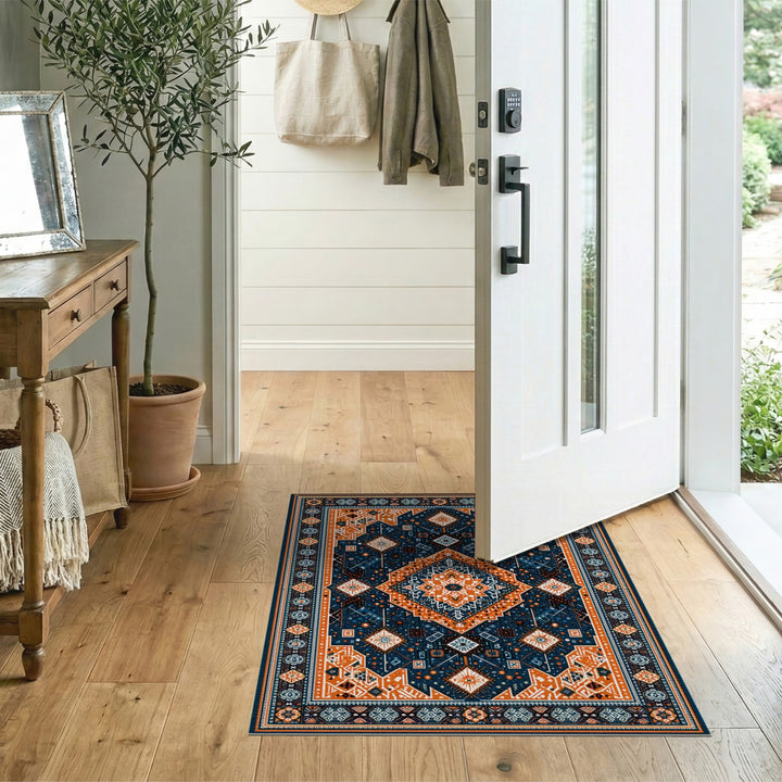 Navy Orange Geometric Area Rug