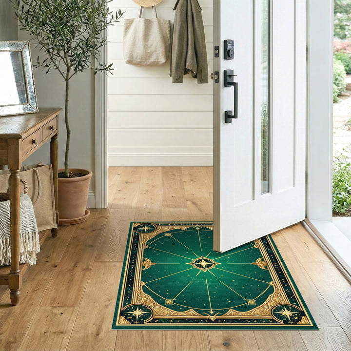 Geometric Modern Green Celestial Starburst Area Rug