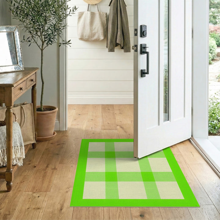 Lime Green Checkered Washable Area Rug