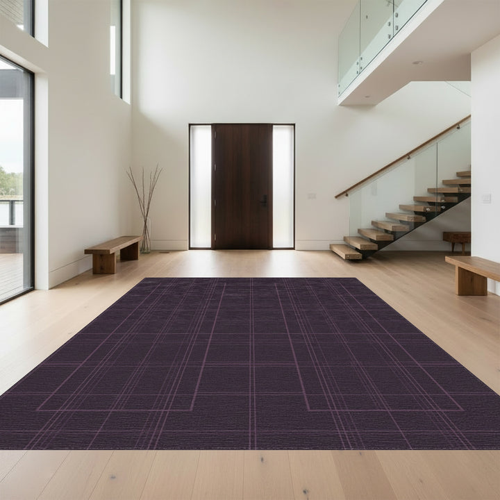 Deep Plum Plaid Geometric Lines Rug
