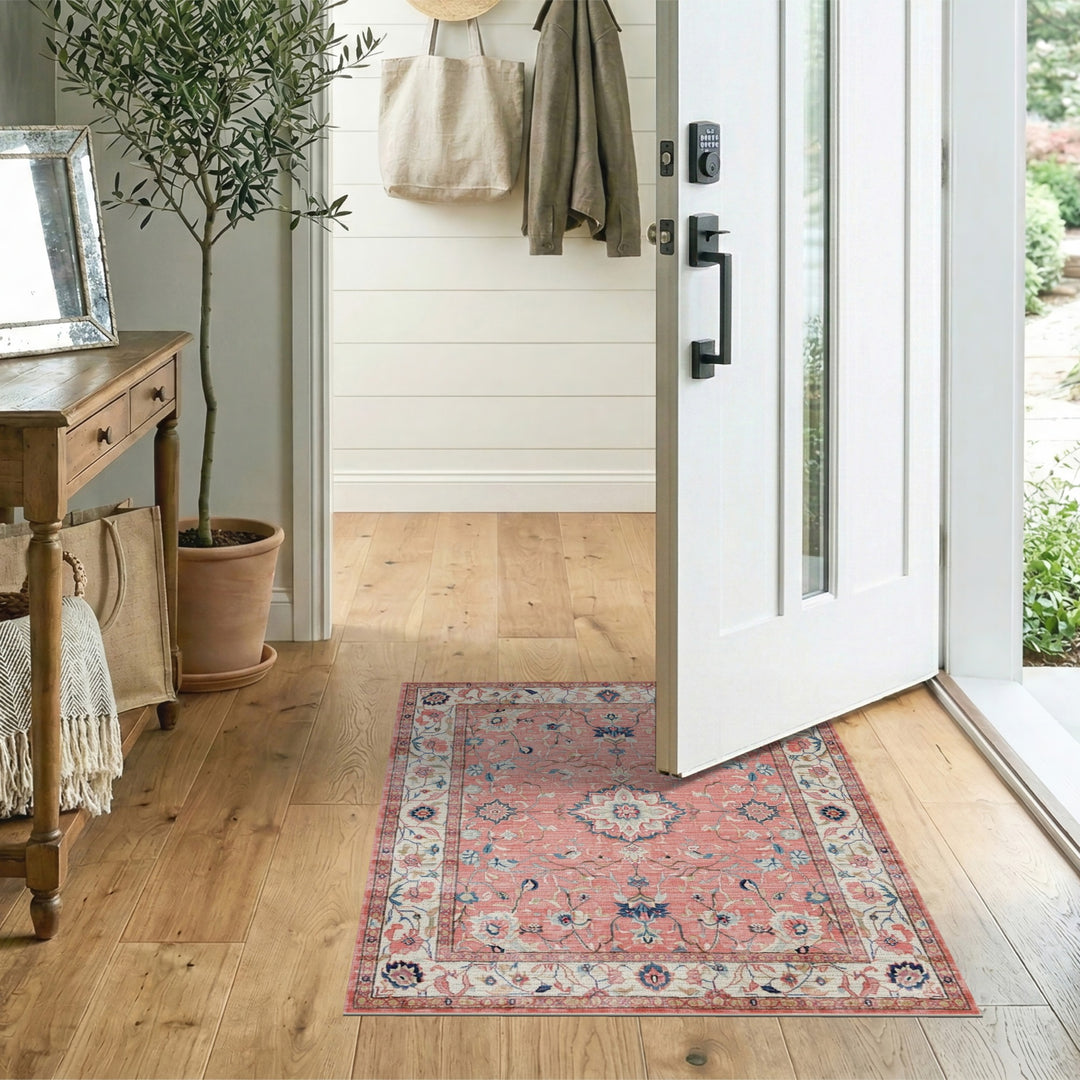 Pink Floral Medallion Vintage Area Rug