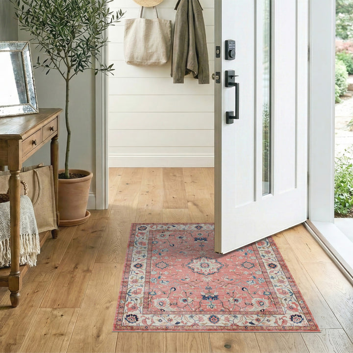 Pink Floral Medallion Vintage Area Rug