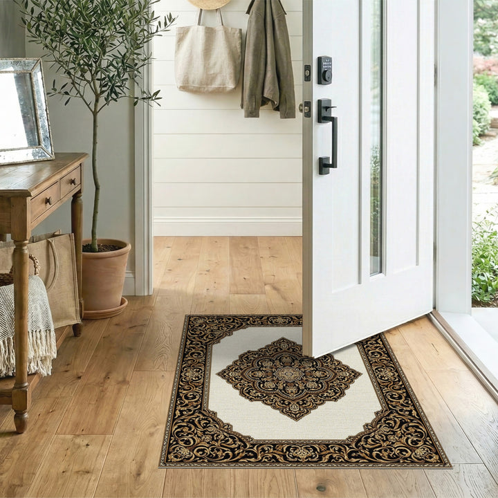 Luxury Black Gold Persian Medallion Area Rug