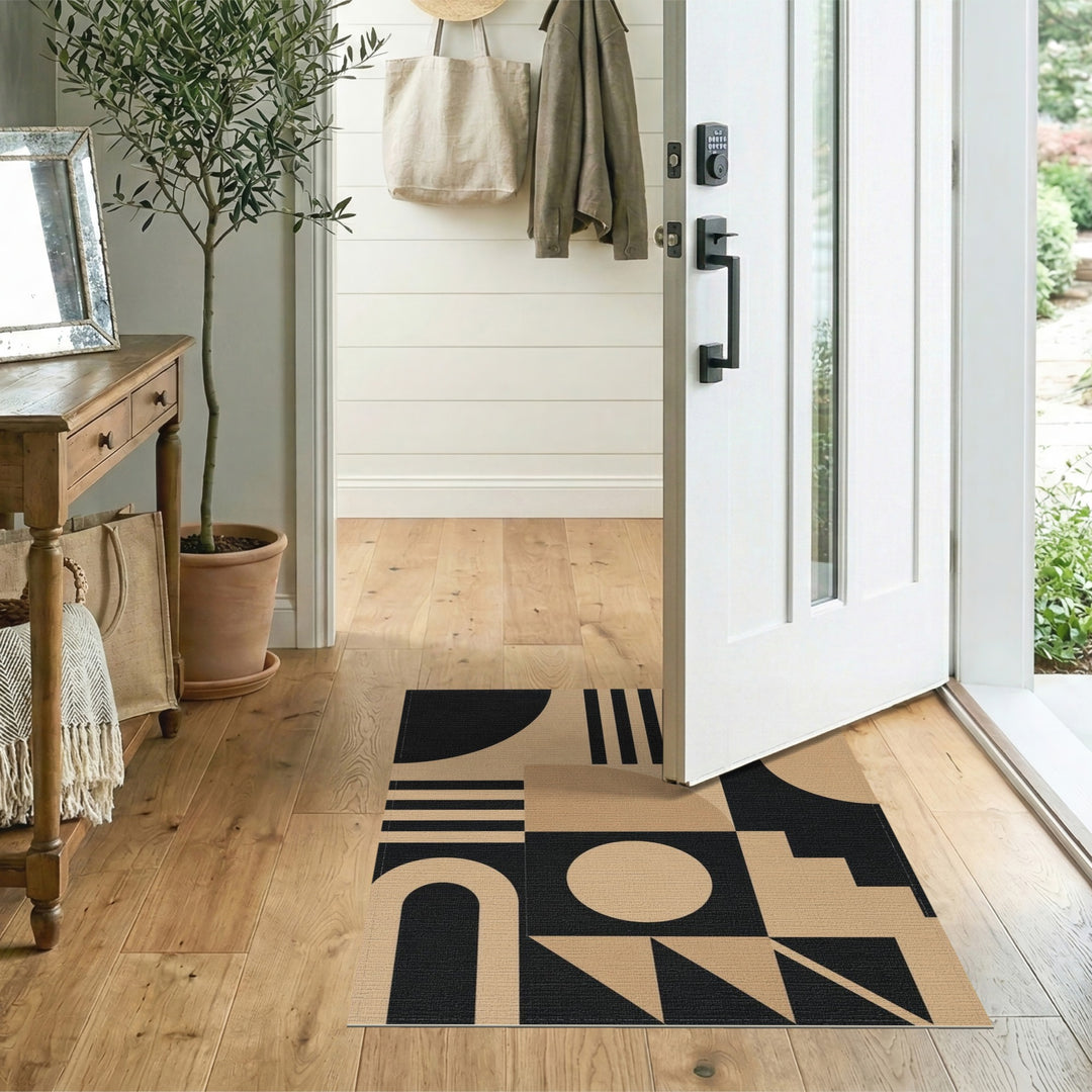 Brown and Tan Black and Tan Geometric Area Rug