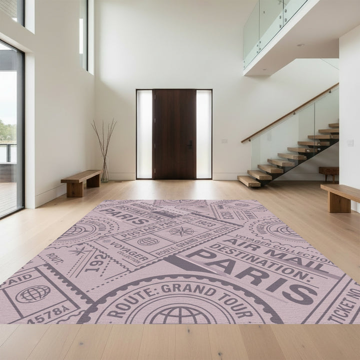 Vintage Paris Postage Stamp Collage Rug