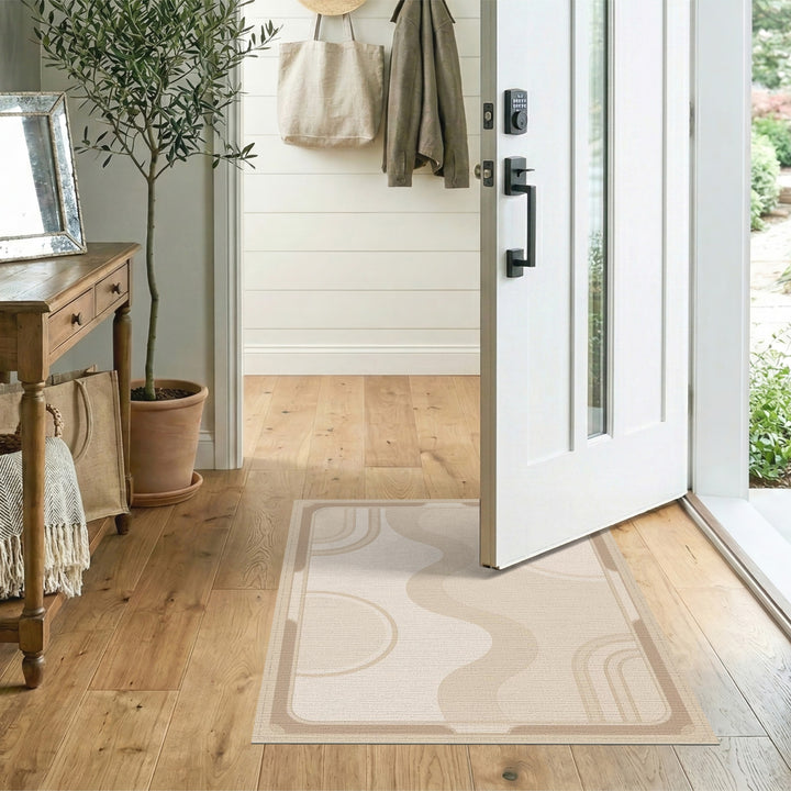 Beige and Neutral Wave Beige Neutral Abstract Wave Area Rug