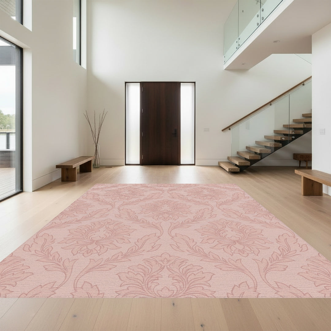 Rose Pink Damask Scroll Medallion Rug
