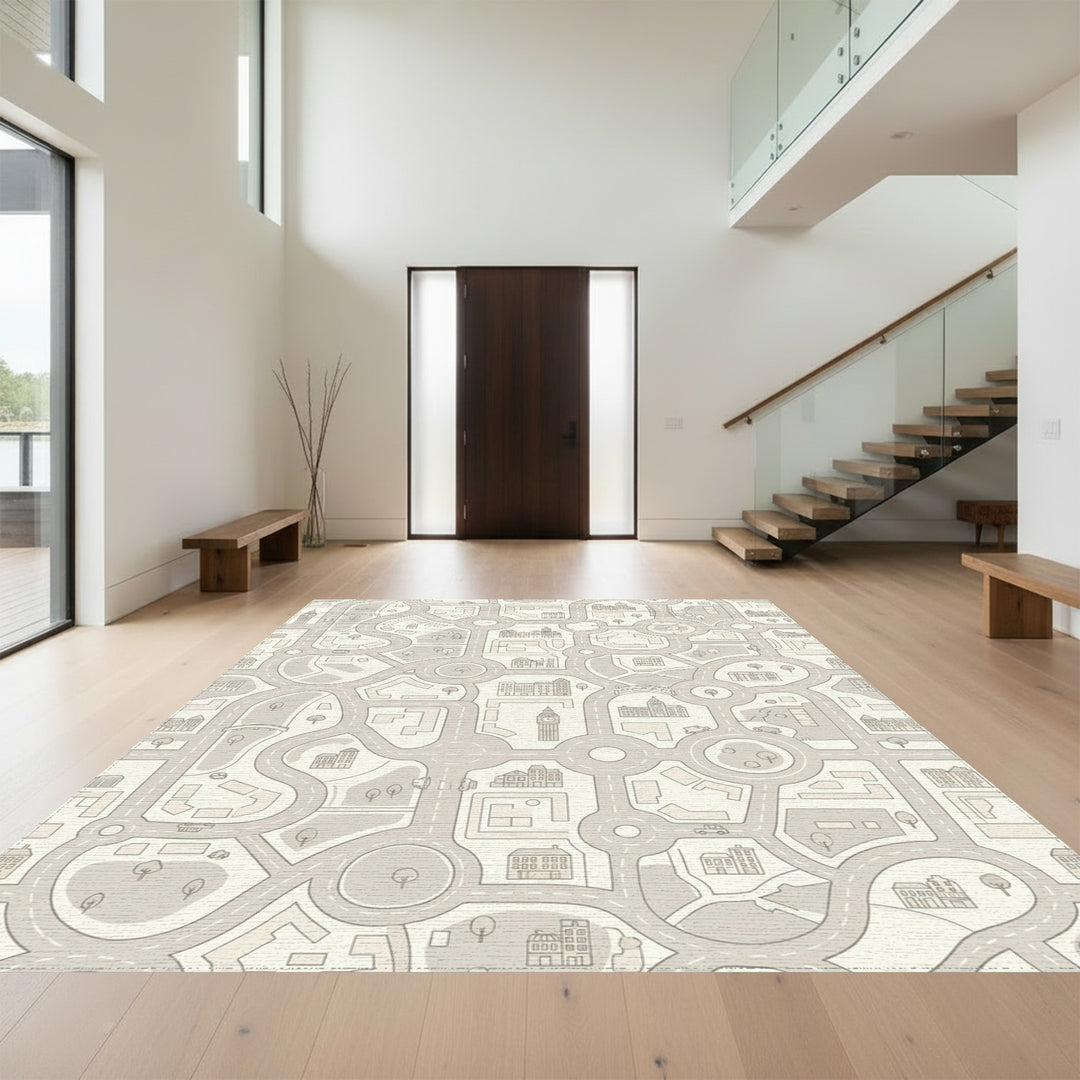 Whimsical City Map Illustration Rug