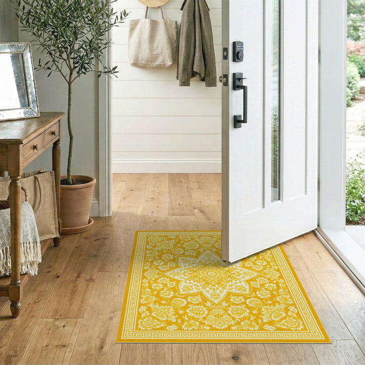 Yellow Floral Vintage Area Rug