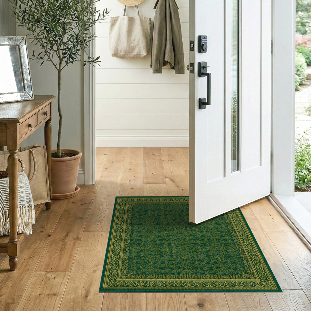Green Gold Floral Knot Area Rug