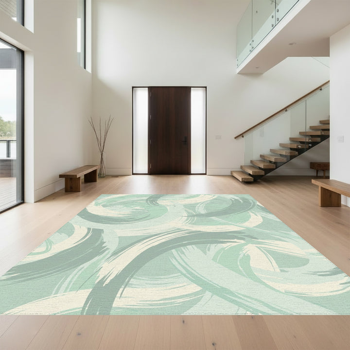 Pale Aqua Brushstroke Swirls Rug