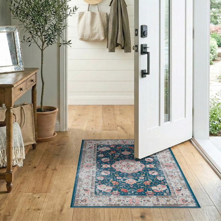 Navy Blue Floral Vintage Area Rug