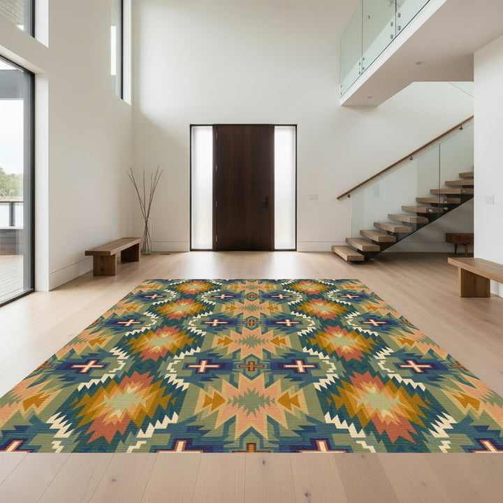 Southwestern Geometric Sunburst Cross Rug