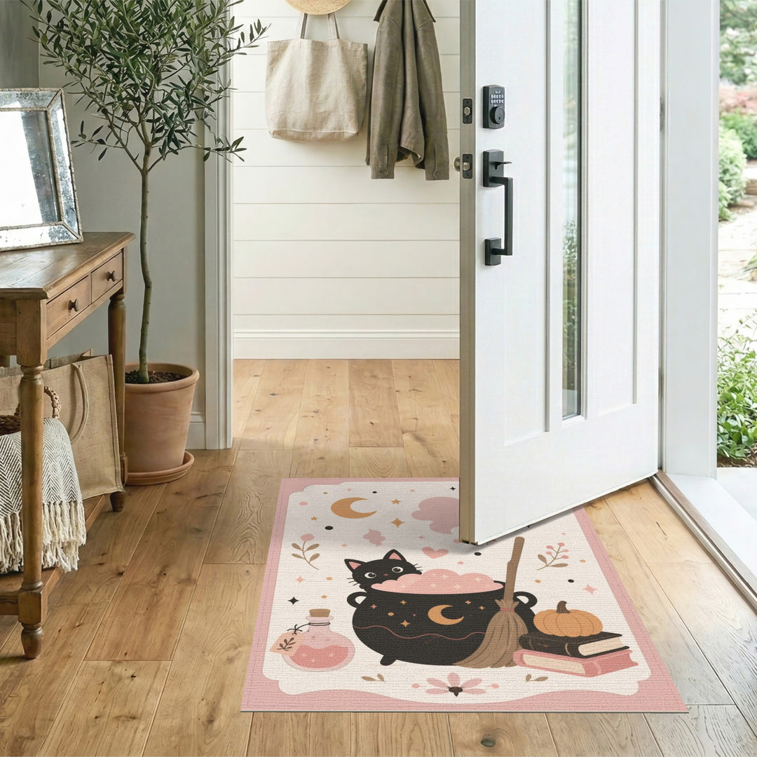 Pink Witch Cat Cauldron Kids Area Rug