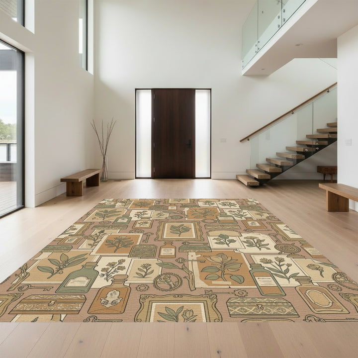 Vintage Botanical Collage Whimsical Boxes Keys Rug