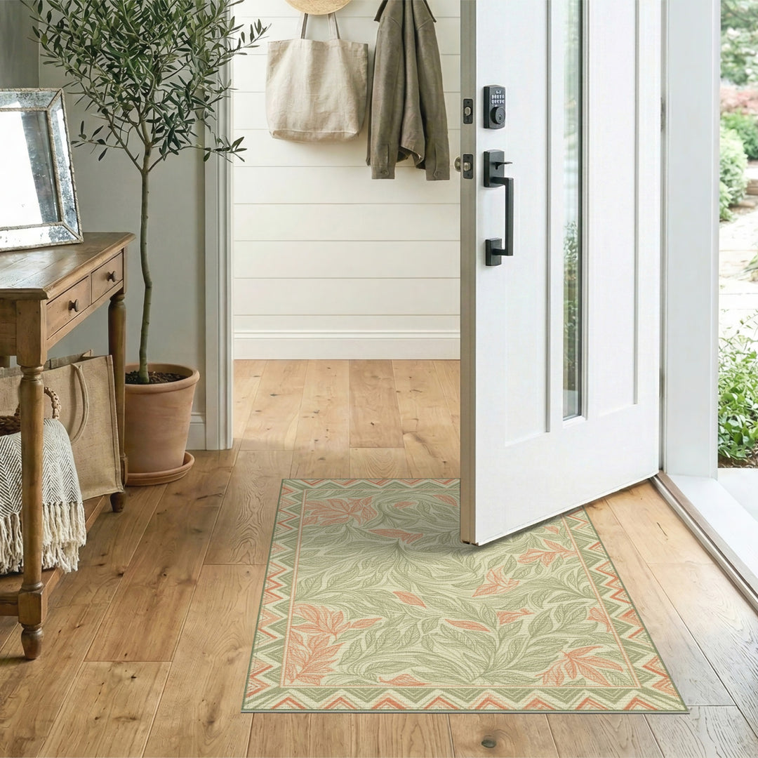 Green Floral Vintage Area Rug