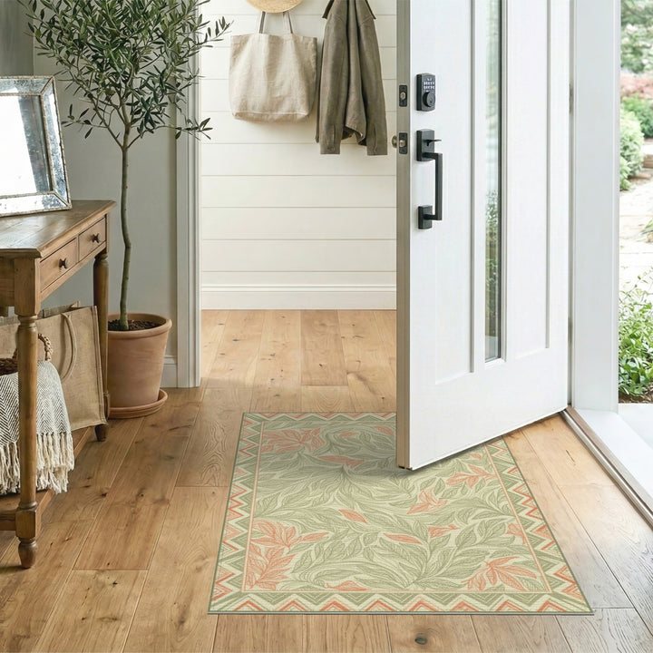 Green Floral Vintage Area Rug