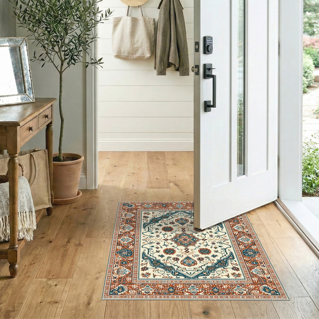 Traditional Persian Teal Blue Persian Medallion Area Rug
