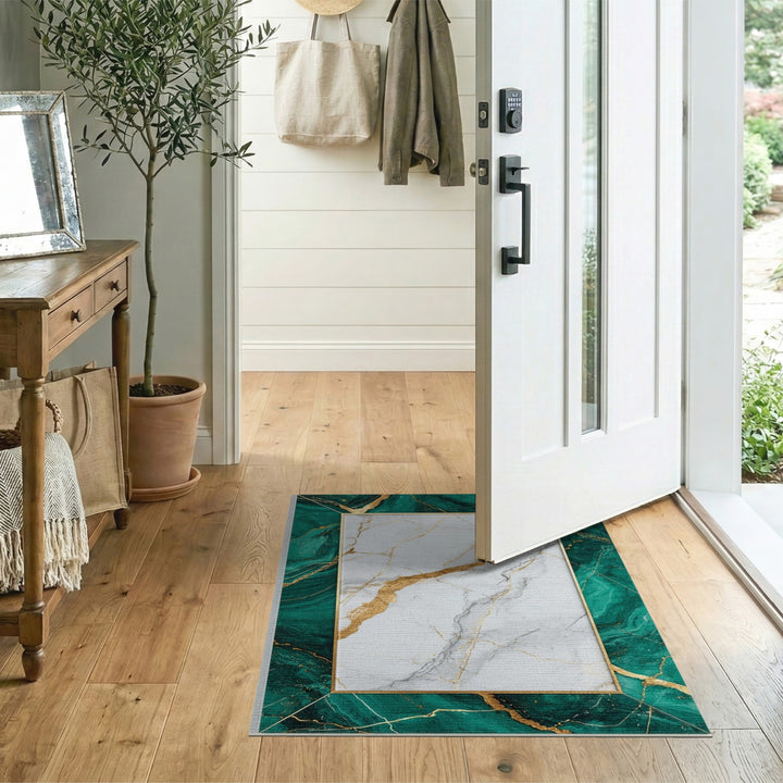 Luxury Green Marble Gold Frame Area Rug