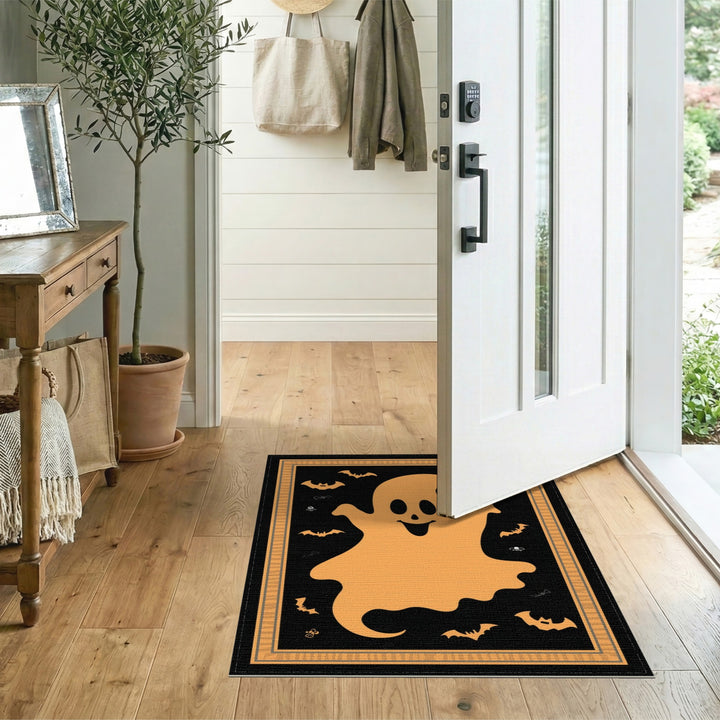 Kids Cartoon Orange Ghost Halloween Area Rug