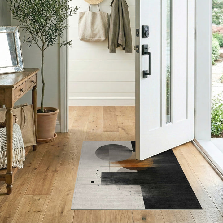 Grey Orange Geometric Circle Area Rug