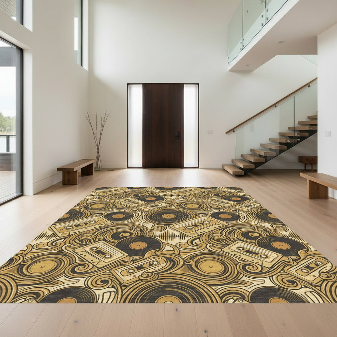 Golden Cassette Tape Vinyl Waves Rug