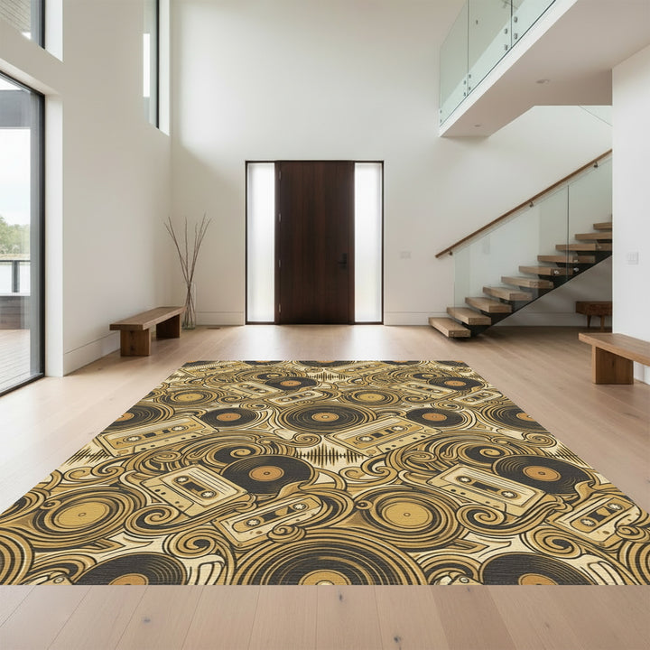 Golden Cassette Tape Vinyl Waves Rug