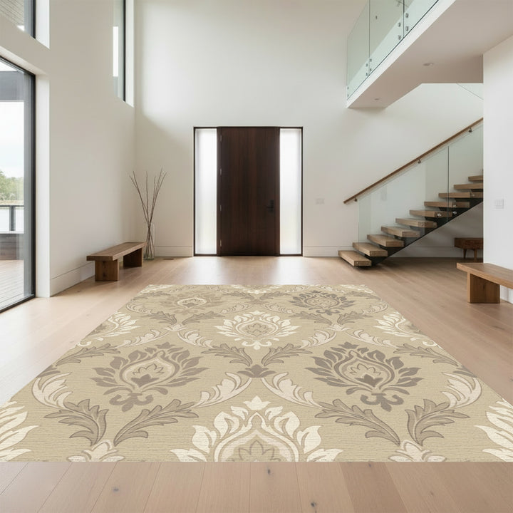 Classic Damask Floral Beige Ivory Rug