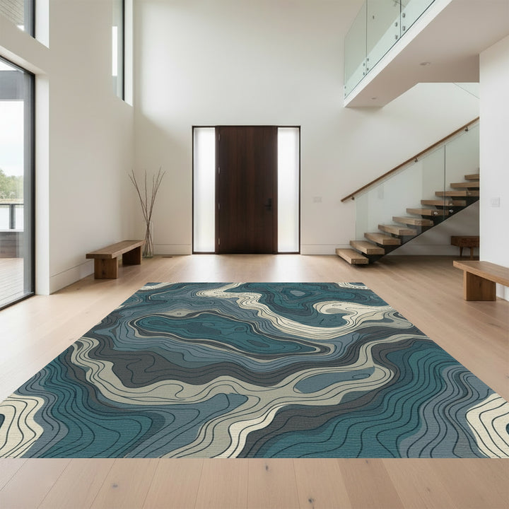 Teal Beige Contour Landscape Rug