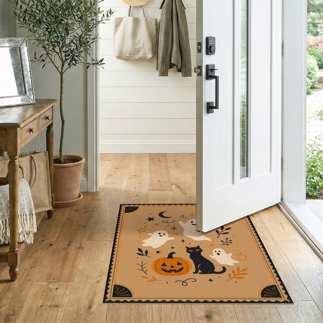 Cute Halloween Ghosts Black Cat Area Rug