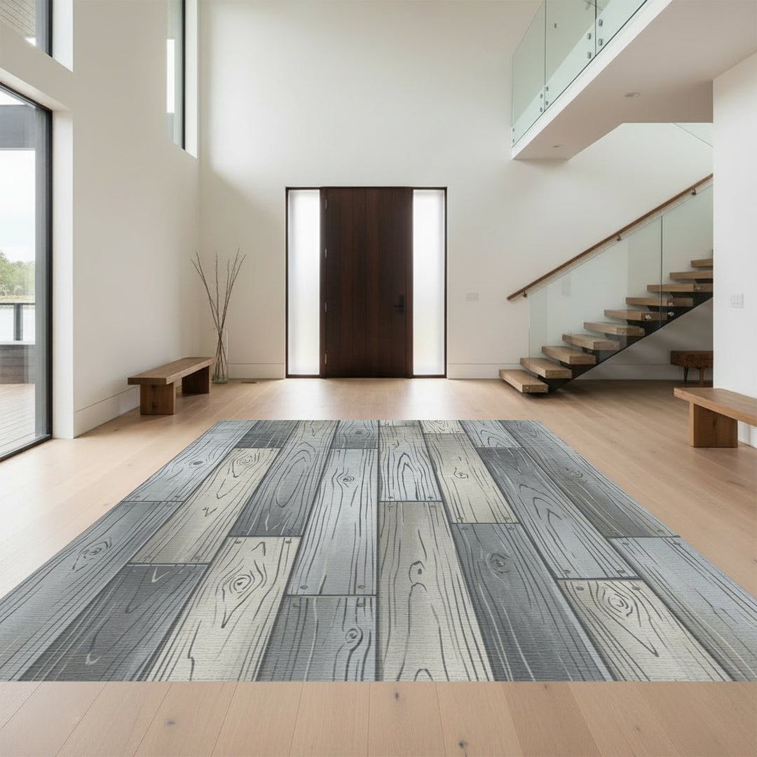 Rustic Gray Wood Plank Texture Rug