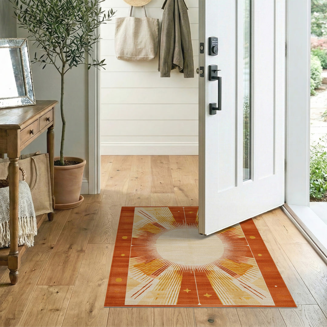 Orange Sunburst Geometric Orange Area Rug