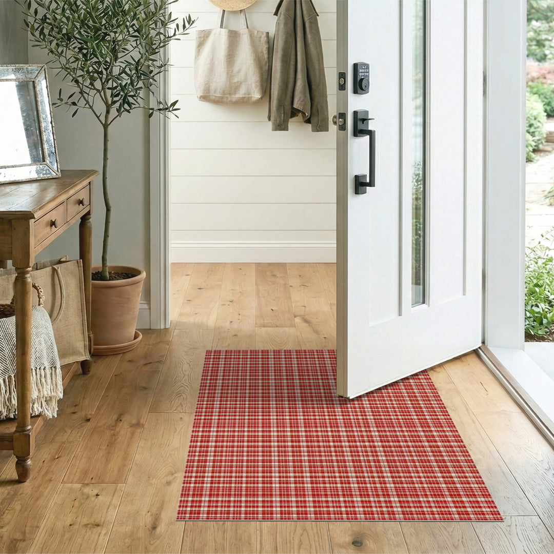Checkered Red Checkered Washable Area Rug