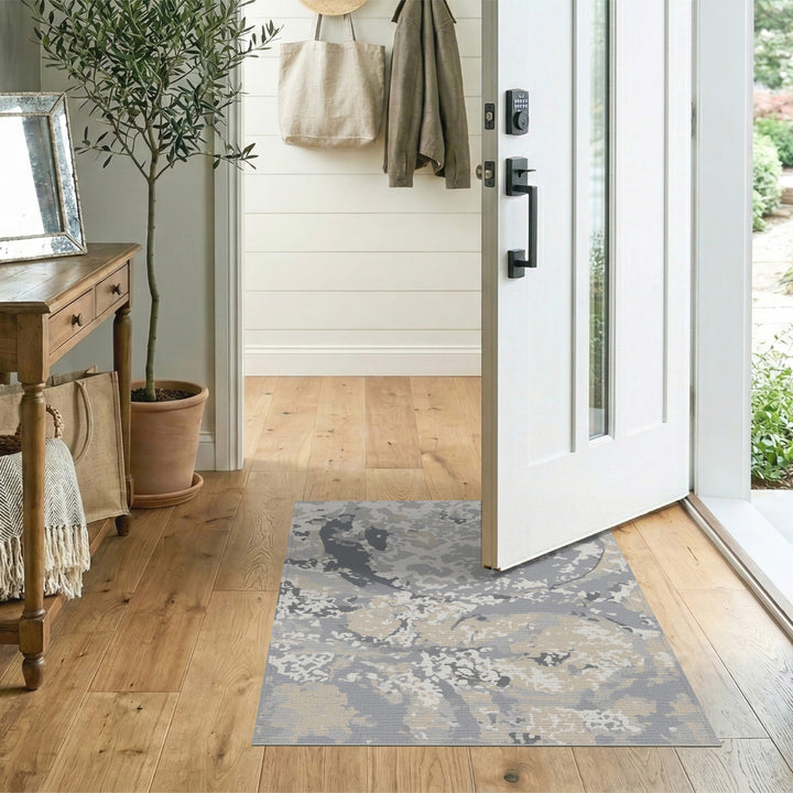 Grey Abstract Washable Area Rug