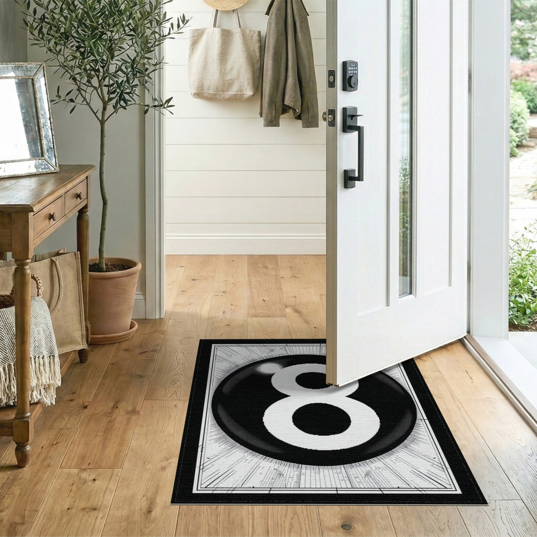 Black White 8 Ball Area Rug