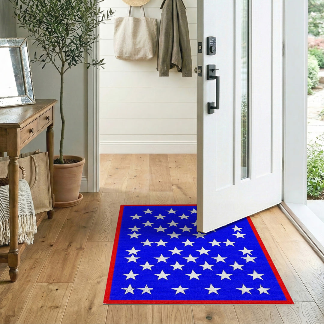 Blue Stars Area Rug with Red Border