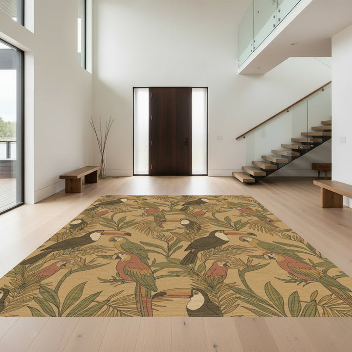 Tropical Toucan Parrot Foliage Rug