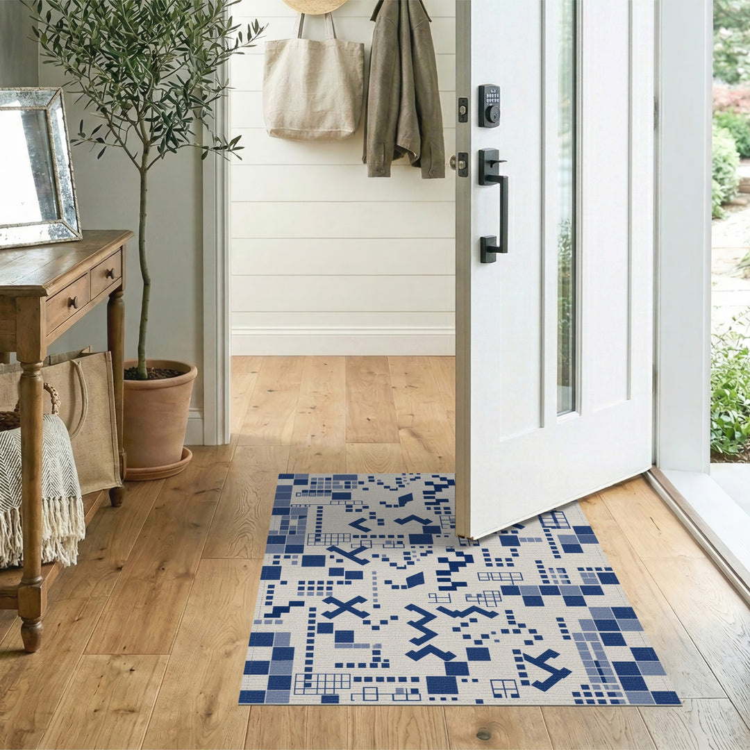 Blue Geometric Pixel Area Rug