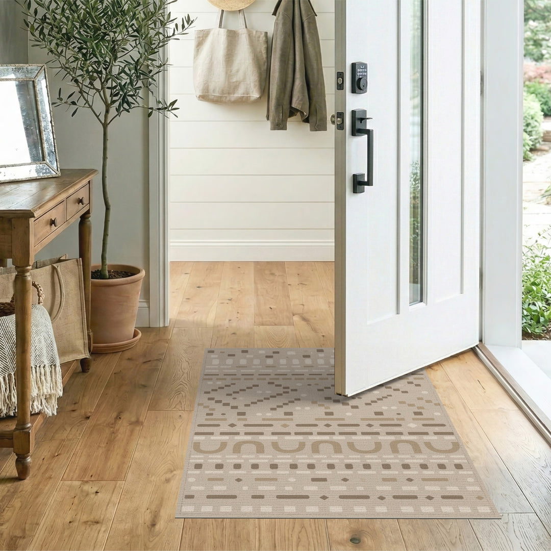 Beige Geometric Area Rug with Abstract Motifs